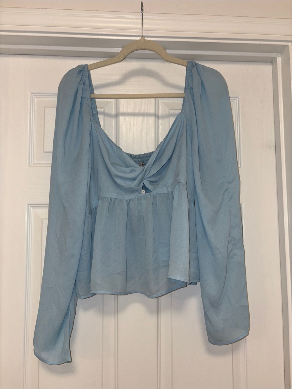 Abercrombie & Fitch Light Blue Peasant Top with Draped Front